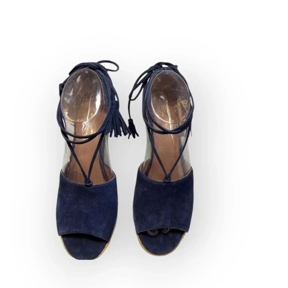 Cabi isla‎ espadrille wedged suede sandal navy blue - Picture 1 of 9